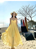 ADVBRIDGE  -  Yellow Backless Suspender Dress Female 2025 Summer Bohemian Seaside Holiday Beach Long Dress