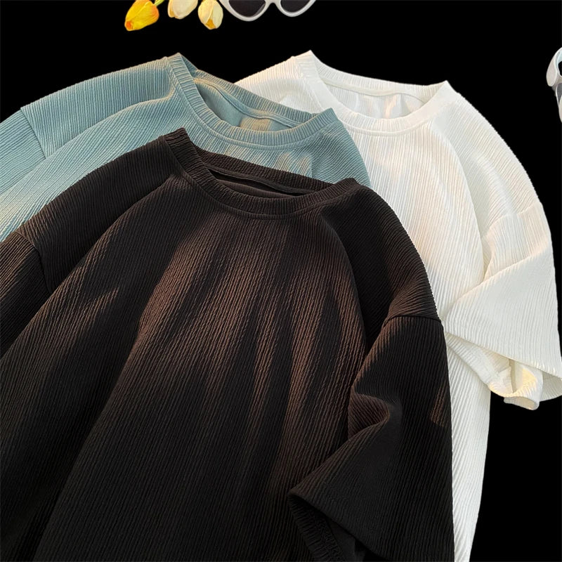ADVBRIDGE  -  Men's Ice Silk Short Sleeve T-shirt Summer Thin Style Loose Fit Round Neck Quick Dry Sports Casual Half Sleeve Body Top Q42