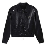 Advbridge Autumn Mens Wear Y2k Leather Glossy Design Niche Shoulder Pad Lapel Jacket Men'S Casual Loose High Street Short Jacket