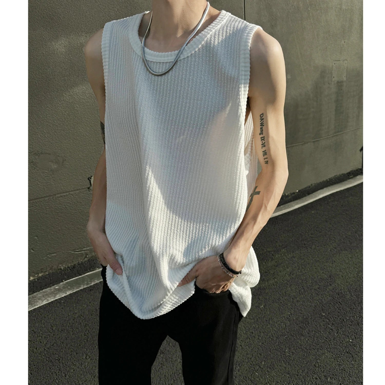 Advbridge Men O-Neck Sleeveless Vertical Stripe TShirts Summer Loose Casual Tank Tops Man Fashion Oversized Singlets Male Clothing