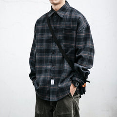 Advbridge Shirts for Men Chic Long Sleeve Casual Spring Autumn Daily Streetwear All-match Japanese Style Plaid Retro Fashion Outerwear