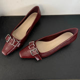 ADVBRIDGE  -  Retro Belt Buckle Design High Heels Women Shoes Square Toe Elegant Low Heel Office Shoe Fashion Brand Mules Pumps Women Footwear