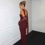 Advbridge Burgundy Maxi Strapless Dress Women Sexy Backless Slim Evening Party Dresses Autumn Winter Fashion Halter Christmas Outfits 2024