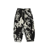 ADVBRIDGE  -  M-5XL Plus Size Mens Cropped Pants Chinese Style Floral Printing Loose Fit Big Casual Stretwear Summer Trousers Fashion XXXXXL