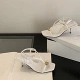 ADVBRIDGE  -  Brown Stiletto Heel Sandals Sexy T Strap Ankle Buckle High Heels Metals Summer Ladies Dress Shoes Black Sandales Femmes