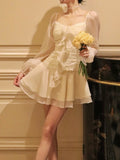 Advbridge Fashion New Women Elegant Casual A-Line Mini Dress Vintage Solid Party Chic Birthday Evening Vestidos Female One Pieces Robe