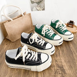 ADVBRIDGE  -  Unisex High-Top Vulcanized Canvas Sneakers Solid Green/Black Lace-Up All-Season Student Casual Shoes Low Top Skate Shoes