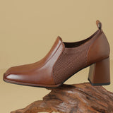 Advbridge Plus size 34-42 women's genuine leather stretch knit patchwork slip-on autumn pumps elegant ladies OL style dress heeled shoes