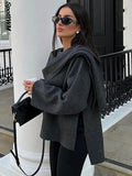 Advbridge Autumn Short Gray Knitted Cape Coat with Scarf Women Fashion Long Sleeve Loose Cardigan Female Winter Elegant Chic Streetwear