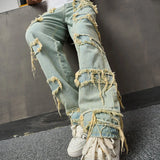 Advbridge Male Casual Hole Denim Pants 2yk Full Length Hip Hop Pockets Trousers Streetwear Men Clothing Fashion Tassel Baggy Jeans