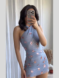 ADVBRIDGE  -  Elegant Sequin Blue Mini Evening Dress 2025 Sexy Halter Slim Fit Short Dresses Women High Waist Backless Party Lady Chic Vestido