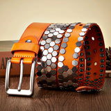 Advbridge 3.8cm Width Men Rivet Studded Belt Punk With Pin Buckle Belts Hip Hop Male High Quality Genuine Leather Belt Rock Strap