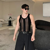 Advbridge Niche Design Men's Tank Tops Round Neck Sleeveless Hollow Out Knitting Vest Casual Male Clothing Summer New 2024