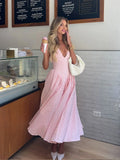 Advbridge Sexy Woman's Backless Sleeveless Halter Long Dress Elegant Plaid Slim Ruffle Hem Vestidos 2024 New Lady Vacation Party Robes