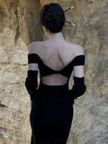 Advbridge Autumn Sexy Black Knitted Dresses for Women High Split Off Shoulder Female Club Party Dress Y2K Bodycon Harajuku Vestidos New
