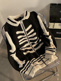 Advbridge Skull Embroidery Print Winter Zipper Vintage Cardigan Sweater Harajuku Goth Streetwear Y2K Fashion Casual Men Women Sweater