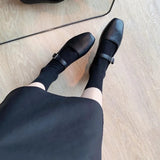 ADVBRIDGE  -  High Heeled Leather Shoes Women's Spring and Summer Soft Soled Soft Leathe Pumps One Button Buckle with Shallow Mouth Flat Shoes