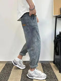 Advbridge Men's Jeans Cropped Man Cowboy Pants Light Blue Trousers Harem Designer Cotton Baggy Plus Size Regular Korean Fashion Soft Loose