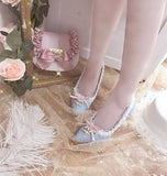 Advbridge Lolita Pointed Toe Pumps Women's Shoes High Heel 7.5cm French Shallow Mouth Cute Kawaii Shoes Cosplay Loli Daily Single Shoes