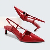 Advbridge Sexy Pointed Toe Sandals Women Summer Red Thin High Heels for Women Patent Leather Back Trip Strap Mules Wedding Women Pumps