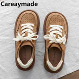 Advbridge -Genuine leather women's shoes,Literary retro Boken shoes round toe cowhide breathable soft soled ftasl single shoes