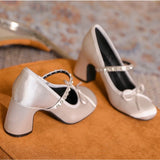 ADVBRIDGE  -  High Heels Women's Spring/Autumn New Butterfly Knot Water Diamond Strap Womens Shoes Round Head Mary Jane Single Shoes Women