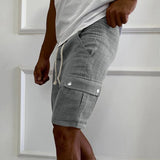 Advbridge Casual Loose Breathable Shorts For Mens Spring Summer Fashion Patchwork Pockets Cargo Shorts Men Vintage Solid Color Fit Shorts
