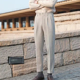 Advbridge Men's Luxury Naples Slim-fit High Waist Woolen Dress Pants Fashion Solid Color British Retro Premium Elegant Leisure Trousers
