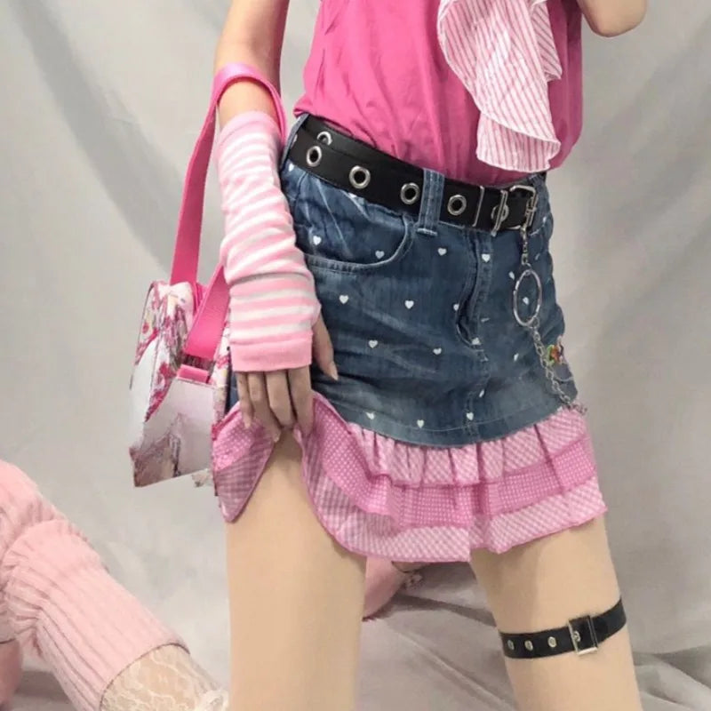 ADVBRIDGE  -  Ruffle Design Hotsweet Denim Skirt Retro Fashion Sexy  Spice Girl Sweet Spicy Jupe Cool Slim Waist Skirts
