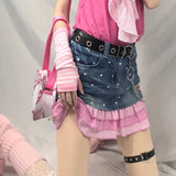 ADVBRIDGE  -  Ruffle Design Hotsweet Denim Skirt Retro Fashion Sexy  Spice Girl Sweet Spicy Jupe Cool Slim Waist Skirts