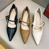 Advbridge 2024 Woman Elegant Summer French Pointed Toe Mary Janes Casual Chunky Heels Female Retro Shoes Low Heeled Women Shoes Q130