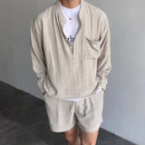 Advbridge Korean Fashion Summer Clothes Men 2 Piece Set Solid Hip Hop V-neck Tops Shorts Streetwear Short Pants Outfits Casual Outer Sets