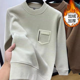 Advbridge Autumn Winter Men Trendy Vintage Simple Fleece Warm Sweatshirt Y2K Casual StreetwearHoodie Solid Long Sleeve Loose Pullover Tops