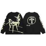Advbridge Y2k Streetwear Graffiti Long Sleeve Cotton Tshirts for Men and Women Crew Neck Ropa Hombre Baggy Tshirts Oversized  Top Tees