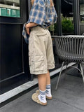 Advbridge Vintage Shorts Cargo Pants Summer Women Y2k Pockets Knee Length Baggy Pants Harajuku Streetwear Casual Oversize Shorts