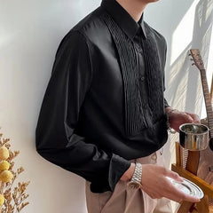 Advbridge Autumn Men's Clothing Light Luxury Long-sleeved Dress Shirt Solid Color Slim Retro Leisure Patchwork Korean Popular Clothes