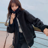 Advbridge New Winter Lambswool Coat Female Padded Fur One Motorcycle Suit Short Loose Leisure Plush Cotton-padded Jacket Coat Female