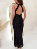 ADVBRIDGE  -  Party Dresses For Women Sexy Sequin Night Robe Off Shoulder Sleeveless Bodycon Evening Maxi Dress Clothing New Year Dress