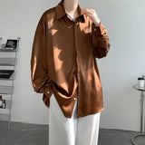 Advbridge Korean Fashion Ice Silk Shirts for Men 2023 Spring Summer Solid Color Long Sleeve Casual Loose Comfortable Button Up Shirt 5XL-M