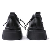 Advbridge New Square Head Knitted Leather Shoes For Women Lace Up Deep Mouth Sponge Cake Shoes Neutral Retro Height Boosting Single Shoes