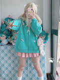 Advbridge Harajuku Kawaii Zip Up Hoodie Women Cat Ear Japanese Y2K Cute Hooded Jacket Oversized Sweet Lolita Style Girly Sweatshirts