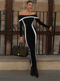 Advbridge Off-Shoulder Contrast High Waist Long Dress For Women Slim Casual Bandage Elegant Party Dress Female Y2k Maxi Dress 2024
