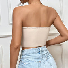 Advbridge-Women Feather Bustier Camisole Bare Shoulder Sleeveless Crop Tops Sexy Strapless Boned Corset Slim Lingerie Tank Top Streetwear