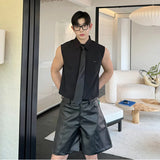 Advbridge New Summer Men's Shirts Loose Turn-down Collar Sleeveless Simple Solid Color Male Tops Casual Clothing Chic 2024