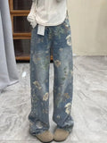 Advbridge American hip-hop men and women trendy retro floral print straight leg jeans for couples loose and wide leg casual pants y2k