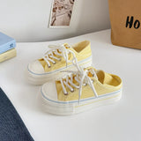 ADVBRIDGE  -  Girls white Light brown SneakersDesigner Canvas Shoes Women Low Top Sneakers Wide Toe Lace Up Trainers Shoes  Comfortable