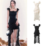 Advbridge Long Tailed Dress Women 2000s Vintage Clothing Casual Bodycon Slim Black Y2k Midi Dress Even Party Elegant Beach Korean Summer