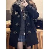 Advbridge  Korean Fashion Long Coat Women Preppy Style Vintage Oversize Black Jacket Autumn Winter College Wool  Blends Streetwear