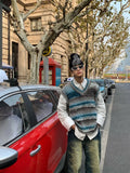 Advbridge Vintage Sweater Vest Men's Knitted Sleeveless Men Sweaters Retro V-neck Pullover Blue Japanese Streetwear Harajuku