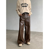 Advbridge PU Leather Pants men Straight 2025new Spring Men's Punk Fashion Hip Hip Men Wide-leg Mopping Trousers Windproof Dark Brown/Black